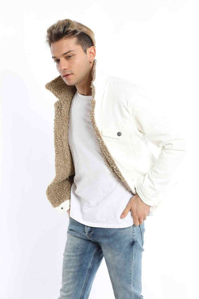 White Denim Jacket With Brown Lining