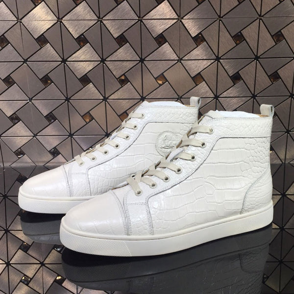 Snakeskin White Leather Spike High-top Sneakers