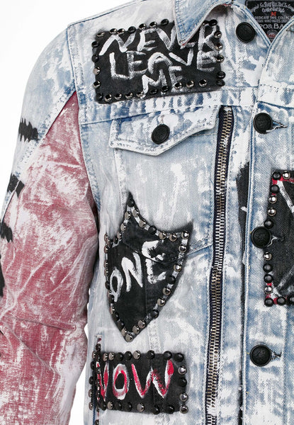 Denim Jacket with a Red Sleeve