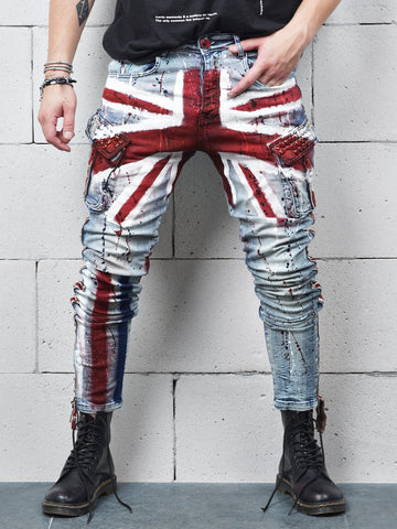 English Flag Printed Jeans