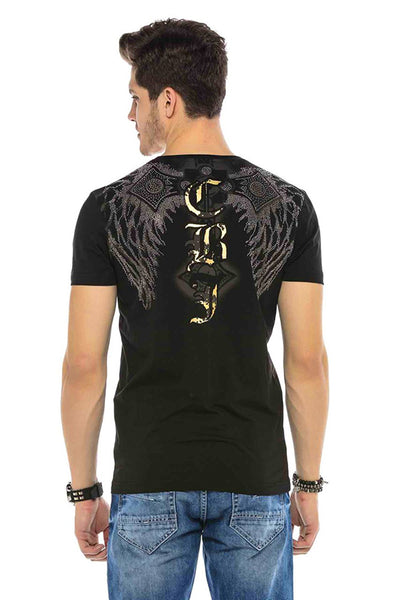 Schwarzes T-Shirt mit Ritter-Print  