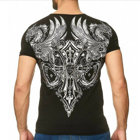 Черна тениска с драконов принт