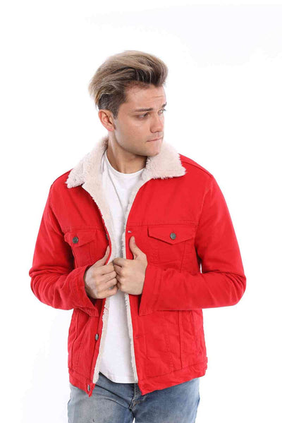 Red Denim Jacket With White Lining