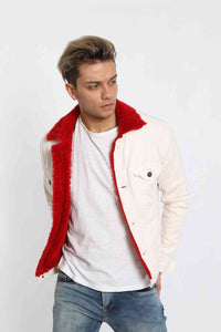 Бяло дънково яке с червена подплата