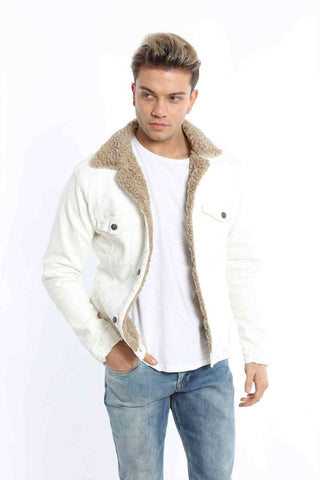 White Denim Jacket With Brown Lining