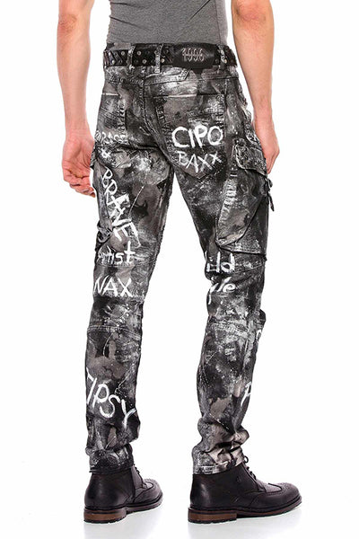 Schwarz & weiß Jeans mit niedrigen Hosentaschen und Buchstaben-Print 